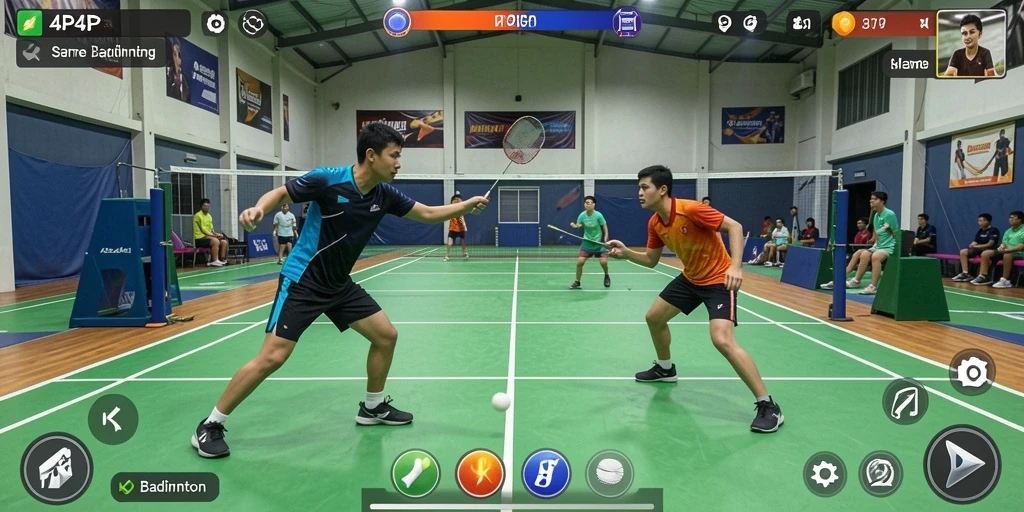 Tampilan antarmuka permainan badminton 4P4P yang seru dan interaktif.