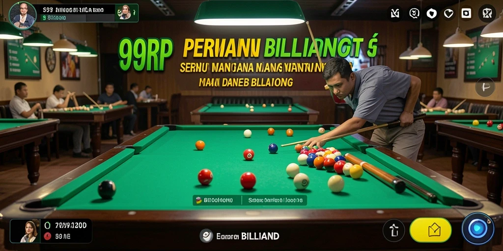 Screenshot 99RP menampilkan antarmuka permainan billiard yang menarik.