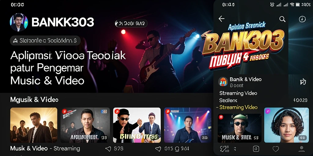 Antarmuka aplikasi BANK303 dengan berbagai pilihan video streaming.