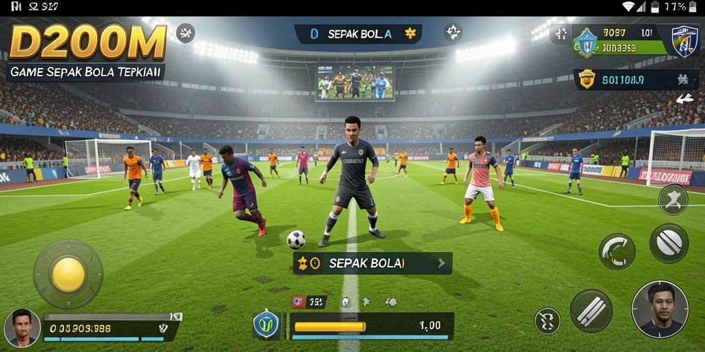 Tampilan antarmuka game Sepak Bola D200M yang menawan dan interaktif.