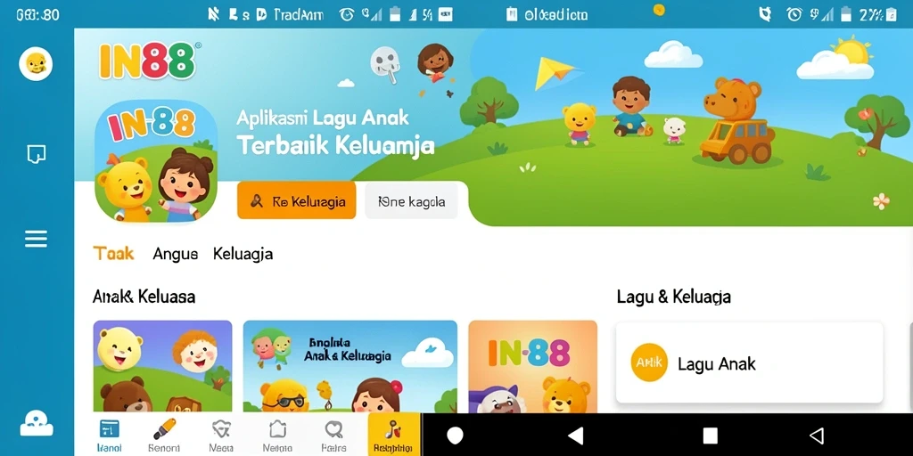 Antarmuka aplikasi IN88 dengan fitur Lagu Anak yang menarik.