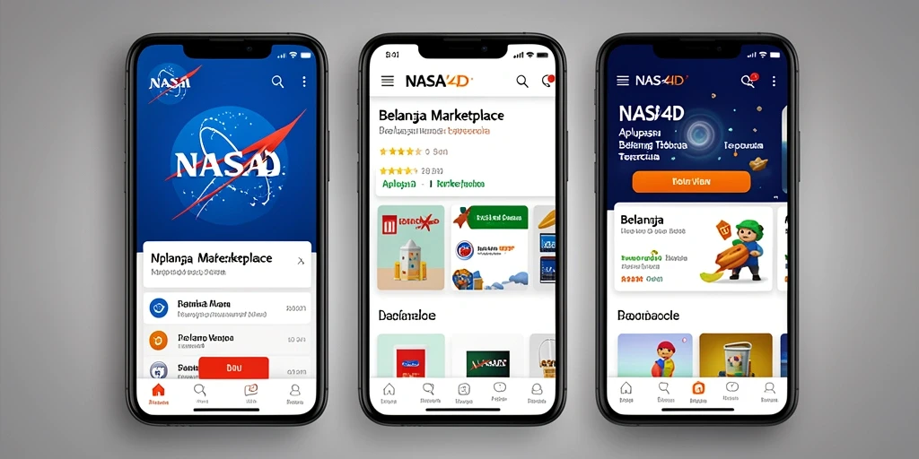 Tampilan antarmuka aplikasi Marketplace NASA4D yang modern dan user-friendly.